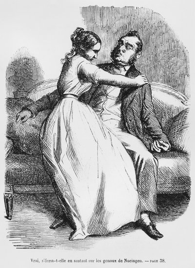 Esther van Gobseck und Baron von Nucingen, Illustration aus Splendeurs et Miseres des Courtisanes von Honore de Balzac, veröffentlicht 1867 von French School